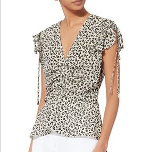 Veronica Beard White Black Floral Silk Tie Blouse